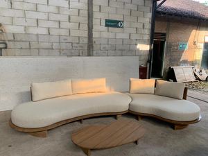 Conjunto de Sofás Curvos de Tela para Jardín, Muebles de Patio de Madera para Exteriores, Asientos para el Borde de la Piscina - Product Image 5