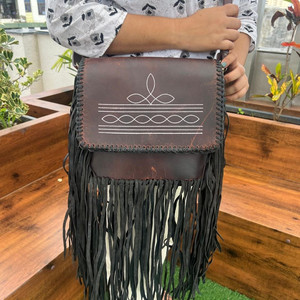 กระเป๋าสะพายข้างหนังแท้สำหรับผู้หญิงหนังแท้สไตล์โบฮีเมียน - Product Image 2