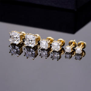 Magnifiques boucles d'oreilles solitaires en diamant de laboratoire, argent sterling 925, scintillantes, élégantes, bijoux fins - Product Image 1