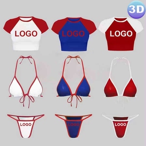 3D Custom Logo Luxury Swimwear Beachwear Bathing Suit Sexy Fitness <b>Mini</b> <b>Bikini</b> T Shirt 3-Piece Set for Adults Women - Product Image 5