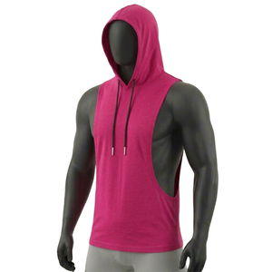 HYPEN SPORTS Débardeur à capuche unisexe 100 % coton anti-boulochage tricoté vintage, personnalisable, pour fitness et gym, respirant, avec logo frontal - Product Image 3