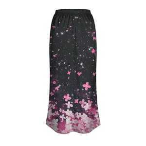 Jupe midi en mousseline pour femme, taille élastique, imprimé géométrique, style estival doux, coupe droite minimaliste, imprimé numérique bleu et blanc - Product Image 4