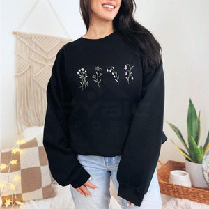 Sweat-shirt brodé pour femme, en coton doux et molletonné, idéal pour un usage quotidien décontracté en hiver et pour un style streetwear. - Product Image 2