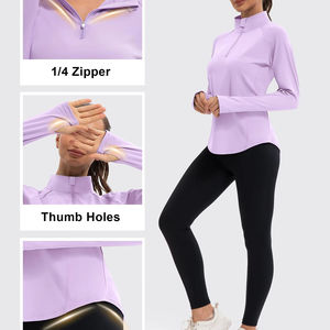 Manches longues extensible femmes bon matériel col montant hiver demi-fermeture éclair respirant vente 2025 Logo personnalisé de haute qualité - Product Image 5