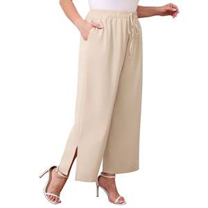 Pantalon de détente pour femme, coupe large, longueur mollet, taille haute, avec cordon de serrage, décontracté, léger, ample, en Spandex/Polyester, respirant - Product Image 6