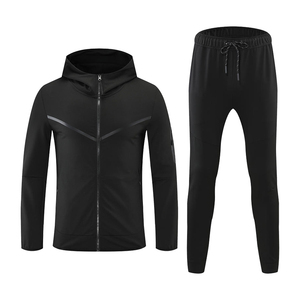 <b>Men's</b> Black Hooded Zip-Up Tracksuit <b>Jacket</b> Quick Dry Sporty Full Sleeve Autumn Wear Solid Color Side Pockets Regular Fit - Product Image 2