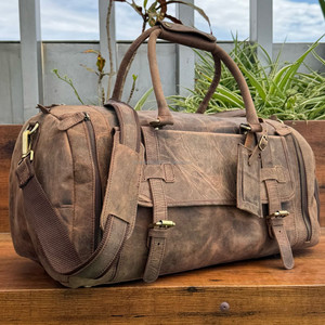 Cuero desgastado de grano completo de gran capacidad para hombres, deportes informales, equipaje de mano para exteriores, bolsa de lona de viaje con compartimento para zapatos - Product Image 4