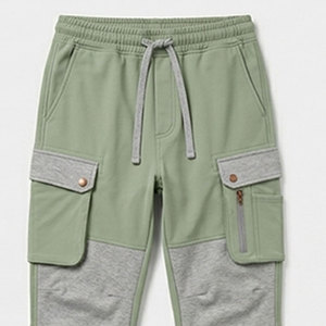 <b>Men</b> <b>Cargo</b> Sweatpants <b>Green</b> Gray Color Blocked Elastic Waist Drawstring Closure Multiple Pockets Casual Joggers Autumn Wear - Product Image 3