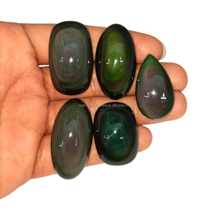 Radha Arts - Cabujones de Obsidiana Arcoíris Natural, Gemas de Cristal Sueltas Hechas a Mano, Venta al por Mayor para la Fabricación de Joyería, Rajasthan, 20-35 mm - Product Image 1