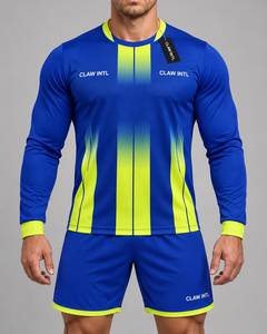 Conjunto de Camiseta de Fútbol para Hombre, Azul y Amarillo, Sublimación, Cuello en V, Manga Larga, Poliéster que Absorbe la Humedad, para Adolescentes - Product Image 1