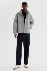 Men's Gray Windproof <b>Racer</b> <b>Jacket</b> With Zipper Closure Casual Style Polyester Material Autumn Wear - Product Image 1