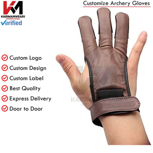 Heavy Duty Archery Hunting <b>Gloves</b> Suede Leather 3 Finger Protector Outdoor Shooting Gear Custom Logo Wholesale Manufacturer - Product Image 4