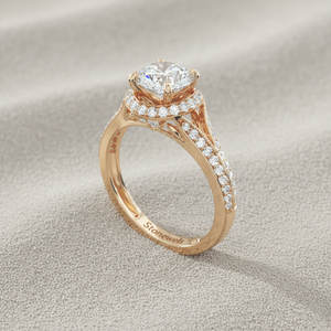 Anillo de Compromiso con Diamante Cultivado en Laboratorio, Oro de 14K, Diseño de Halo de Tulipán, Corte Redondo, Fabricante de Joyería Personalizada, OEM, ODM - Product Image 1