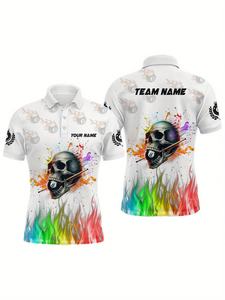 Camiseta Polo Personalizada con Estampado de Billar, Camiseta de Golf Novedosa con Nombre, Número y Logotipo Impresos, Top Deportivo Informal para Hombre - Product Image 3