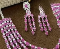 Glamorous Premium Quality Silver Finish CZ Doublet Multi Layered <b>Long</b> <b>Necklace</b> Set with Earrings Wedding Wear Collection - Product Image 2