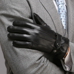 Leather <b>Gloves</b> Wrist Length Thermal Winter Warmth Plain Style Daily Use Unlined Black - Product Image 2