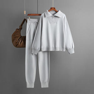 Conjunto de Suéter de Dos Piezas de Punto Casual, Talla Única, Corte Regular, Color Sólido, Ecológico, Moda Europea y Americana - Product Image 3