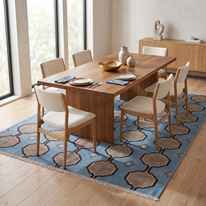 Tapis géométrique moderne, tapis de sol doux, bleu beige marron, tapis décoratif à franges pour salon, chambre à coucher - Product Image 6