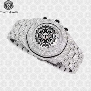 Charm Jewells Montre de luxe pour homme en acier inoxydable, cadran analogique de 40 mm, mouvement mécanique en verre, résistante à l'eau 10 bars, date automatique - Product Image 1