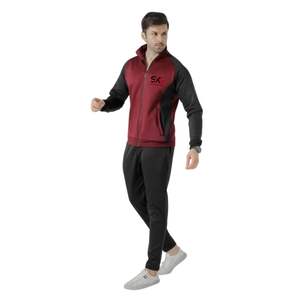 Ensemble de survêtement unisexe d'hiver respirant à col montant, couleur unie noire, avec fermeture éclair, pantalon de jogging, vêtements de sport décontractés en tricot, personnalisable avec logo - Product Image 5