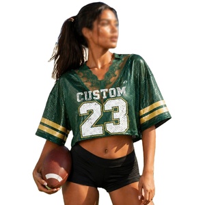 Maillot de football américain pour femme, style sportif, col en V, coupe courte en maille, manches courtes, coupe ample, personnalisable pour équipe - Product Image 1
