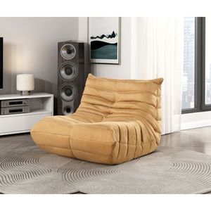 Poltrona di Lusso Trapuntata in Microfibra Gialla, Comoda Sedia da Terra per Arredamento Soggiorno - Product Image 1