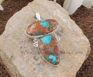 Pendentif en turquoise naturelle vintage en gros, en argent sterling 925 plaqué platine, avec breloque cœur en pierre précieuse rose, fabricant de bijoux - Product Image 5