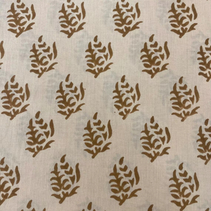 Tela de Algodón Estampada a Mano, Diseño Buti Blanco y Marrón, Material de Algodón Suave Hecho a Mano en India para Vestidos - Product Image 2
