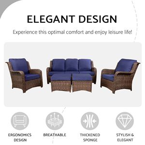 Set di Mobili da Esterno in Rattan a 3 Posti con 2 Sedie Singole e 2 Pouf per Conversazione su Prato o Balcone - Product Image 4