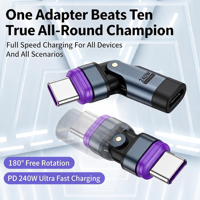 Adaptateur USB-C magnétique 240W PD31 à charge rapide, rotatif à 180 degrés, avec connecteur détachable 16 broches, convertisseur pour ordinateur portable et téléphone