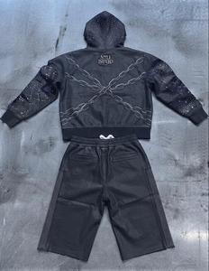 Conjunto de Sudadera con Capucha y Pantalones de Felpa de Algodón para Hombre Stink, Estampado de Llamas, Gris y Negro, Ropa Deportiva de Otoño - Product Image 5
