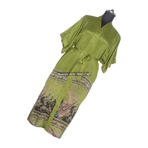 KL016 Camisón Kimono Vintage de Seda y Poliéster para Mujer, Otoño/Invierno, Manga Larga, Cintura Ajustable con Cordón, Talla Única - Product Image 1