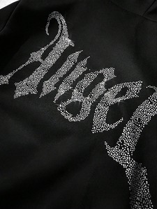 Sweat-shirt à capuche oversize noir pour homme, design avec lettres d'ange en strass, tissu respirant en polyester/coton, hiver - Product Image 3