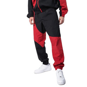 Ensemble de survêtement coupe-vent imprimé color block rouge et noir, séchage rapide, respirant, avec cordon de serrage, vêtements de sport personnalisables avec logo - Product Image 2