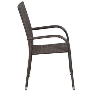 Grand ensemble de salle à manger en rotin PE marron, mobilier de jardin empilable - Product Image 4