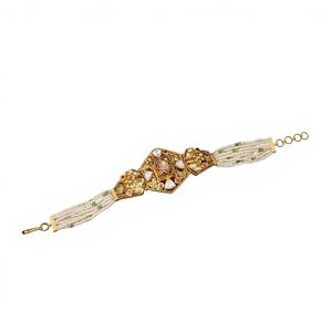 22K <b>Solid</b> <b>Gold</b> Polki Kundan Bracelet for Women Traditional Indian Meenakari Pearl String Kada Bridal Wedding Jewelry 16.5g - Product Image 1