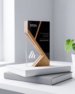 Premium Square Acrylic Crystal Award with Wooden Base Custom Offset Printed Recognition <b>Trophy</b> Recyclable Durable - Product Image 2