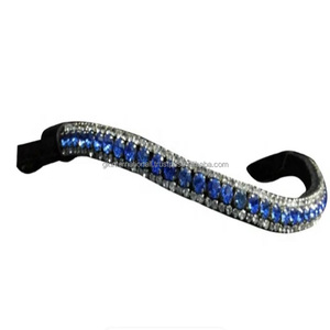 Cristales multicolores de tres filas personalizados, mega Bling de marca, banda para cejas de caballo de cuero inglés negro con forma de onda elegante - Product Image 4