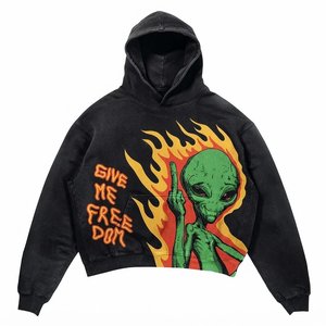 Sudadera con Capucha Extra Grande para Mujer, con Logotipo Personalizado, Color Negro Sólido, Tejido de Algodón, Hombros Caídos, Manga Larga, para Otoño - Product Image 1