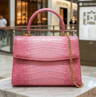 Sac à main de luxe vintage en cuir véritable pour femme, texture crocodile, avec poignée supérieure détachable, bandoulière, portable, pour téléphone portable