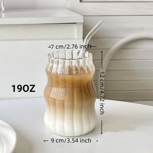 Set di 6 Bicchieri in Vetro a Righe da 19 Once con Cannuccia, per Ufficio, per Caffè, Tè, Succo, Acqua e Latte, Bicchieri per Bevande Fredde - Product Image 2