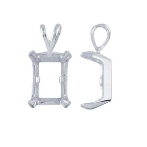 Montura de Plata de Ley 925 Genuina con Corte Esmeralda Octogonal de 4 Puntas para Colgante, Base de Joyería al por Mayor Lista para Personalizar, Engaste para Collar - Product Image 3