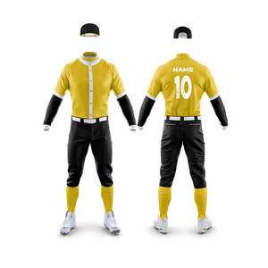 Men's Yellow Baseball Jersey With Black Pants And <b>Socks</b> Regular Fit All Seasons Breathable <b>Polyester</b> Solid Color - Product Image 2