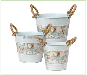 Galvanized <b>Tin</b> Planter Vintage Galvanized Metal <b>Bucket</b> Pot for Farmhouse Indoor Home Decor Flowers vase customization - Product Image 4