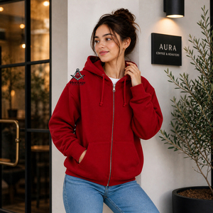 Sweat-shirt à capuche pour femme Delta Sigma Heritage Masonic Regalia, en molleton de coton, coupe ajustée, rouge, fermeture éclair intégrale, tissu tricoté épais - Product Image 4