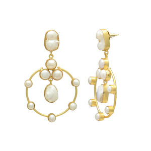 Pendientes de Perlas Naturales de Agua Dulce Blancas Ostra, con Alambre, Latón Chapado en Oro de 24K, Hechos a Mano, Estilo Vintage, Irregulares, para Mujeres Cristianas - Product Image 2