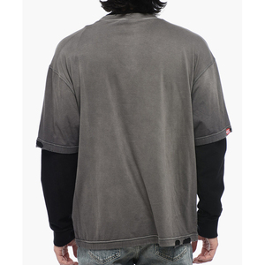 High Quality Double Layer T <b>Shirt</b> Streetwear Distressed Full Print Graphic <b>Flame</b> Sleeves Double Layer Long Sleeve Men's T-<b>shirts</b> - Product Image 2
