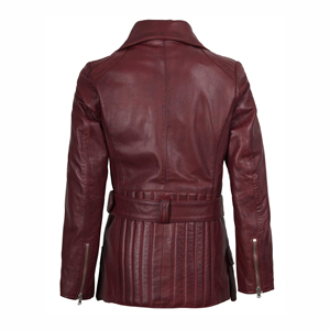 Top Trendy Burgundy Genuine Leather Moto <b>Jacket</b> Women Full Sleeve Spread Collar Zipper Closure Belted Design Autumn Wear - Product Image 6