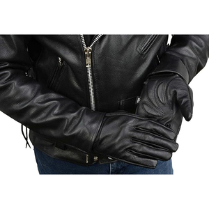Samroz Sports Men's black Perforated Leather Full Finger Motorcycle Hand <b>Gloves</b> W/Breathable ‘Open Knuckle - Product Image 3