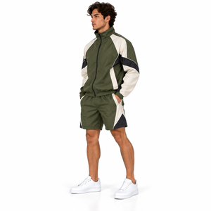 Custom Men Short Set Windbreaker Hooded <b>Jacket</b> Athletic Shorts Set Reflective Piping Custom Men's Streetwear Short Tracksuit - Product Image 5